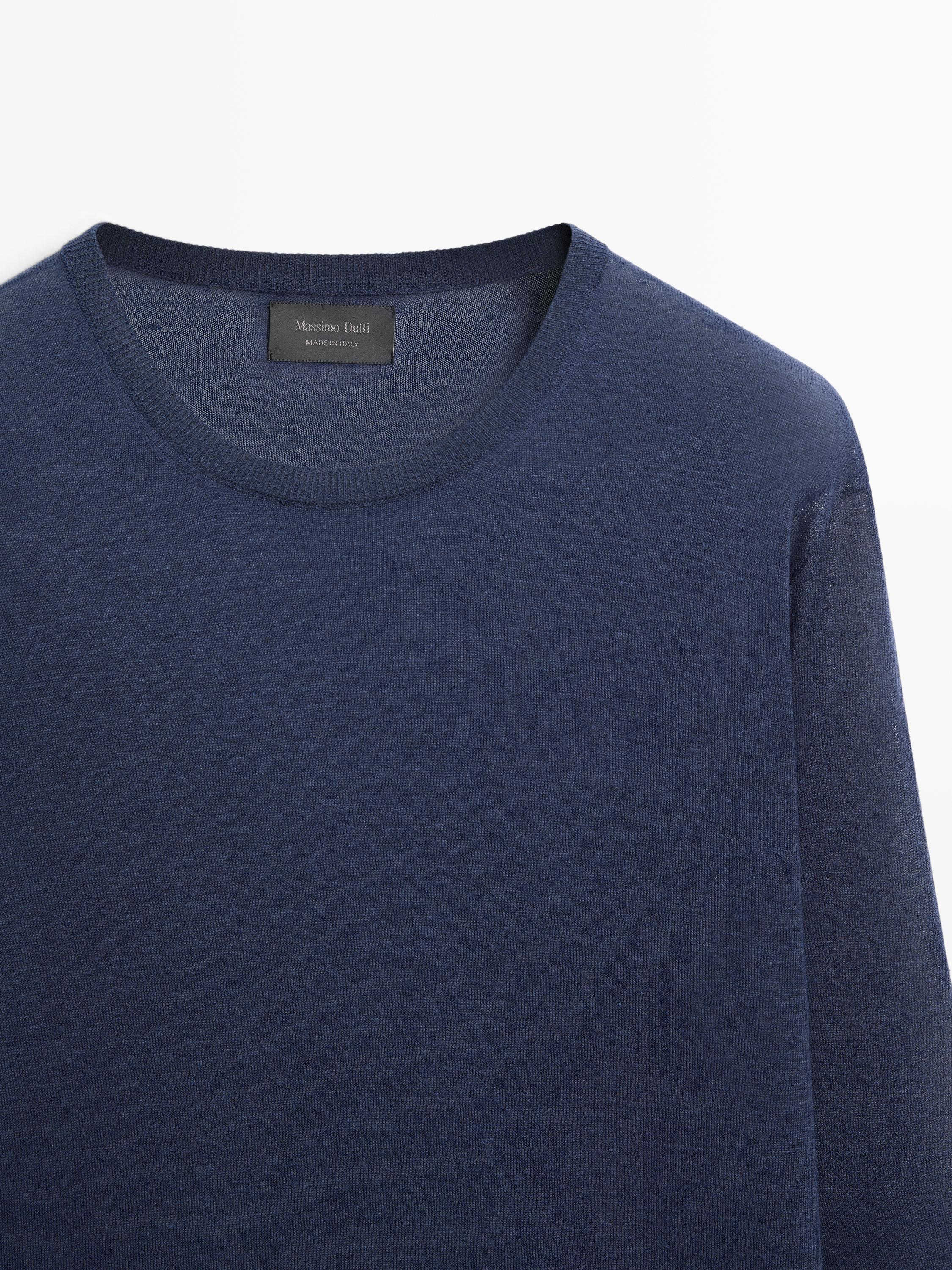 Linen and cashmere knit crew neck sweater